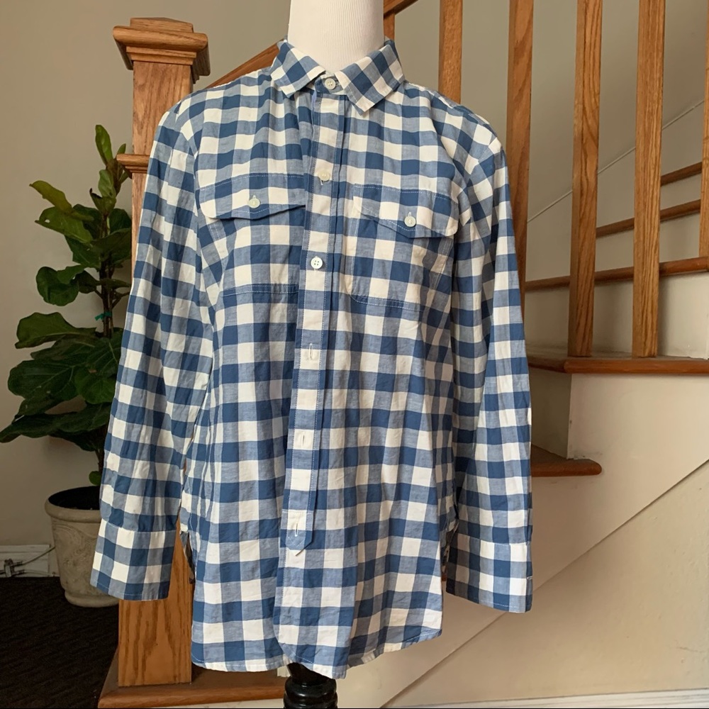 $88 Madewell plaid shirt top, ivory/blue, size Small, S 41” bust 26”L